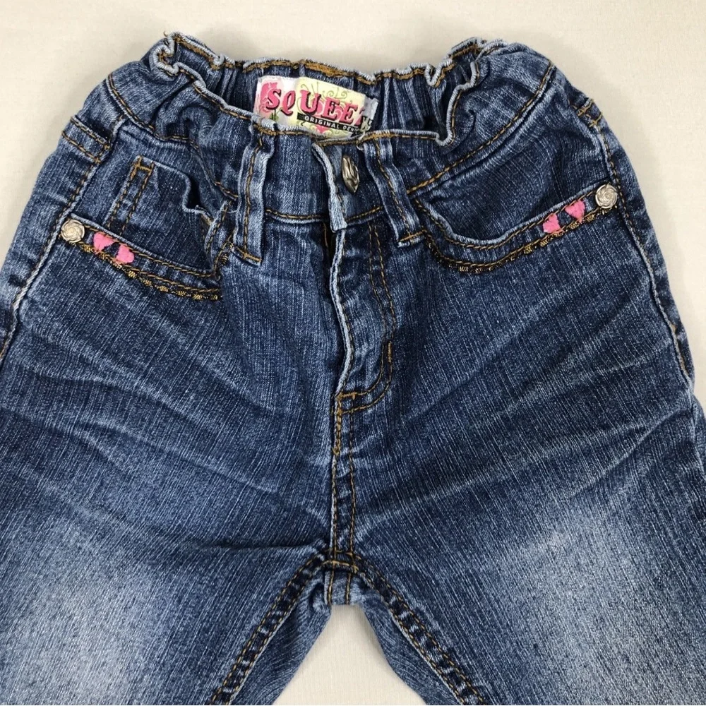 Girls Squeeze Jeans Size 5 Butterfly Embroidered Denim Heart Flowers